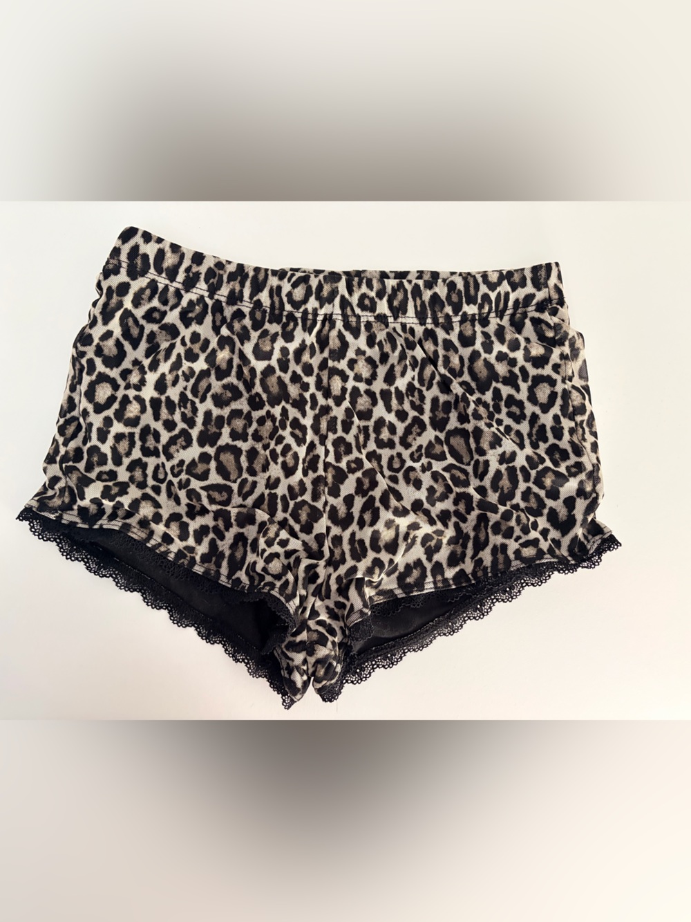 Fashion Nova Leopard Lace-Trim Sleep Shorts - Black & Cream